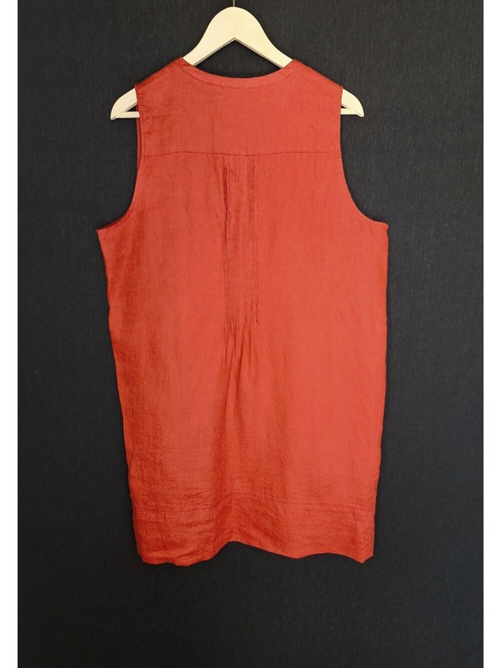 💙 Quince 100% Linen Sleeveless Tunic Dress Red Size XL Pintuck Henley Pockets C - Picture 5 of 7